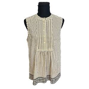 J. Crew Cream and Black Polkadot Blouse Size 8 Pintuck Sleeveless Career Wear